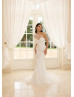 One Shoulder Ivory Lace Tulle Pearls Beaded Wedding Dress